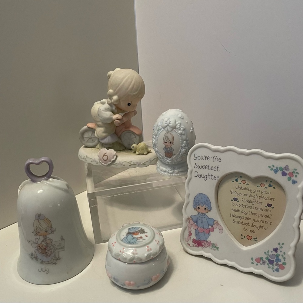 Vintage Precious‎ Moments Items Lot Of 5 Bell,Box,Frame,Egg,Figurine
